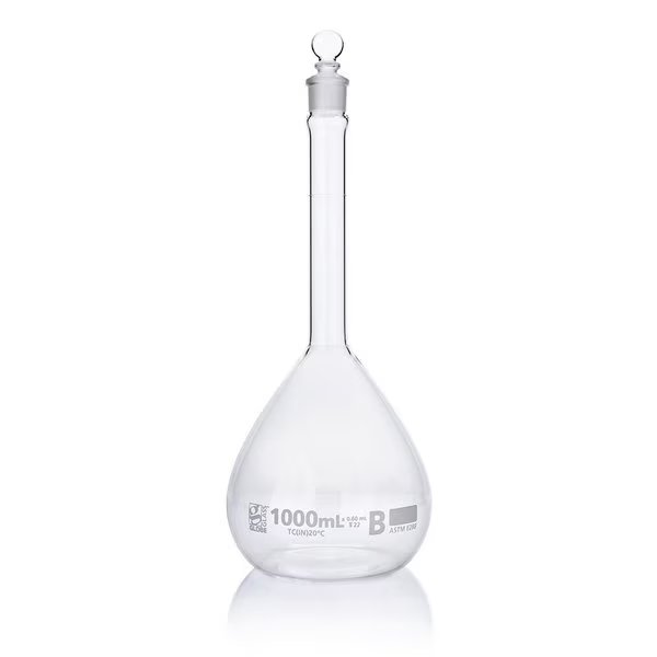 Flask, Volumetric , Globe Glass, 1000mL, Class B, To Contain (TC), ASTME288, 1/Box, Globe Scientific, Mfr#: 8251000
